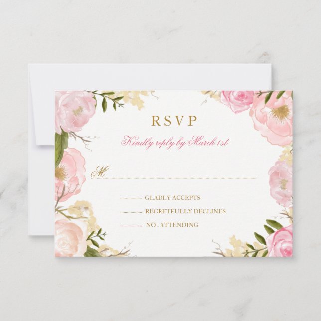 Elegant rosa ros Quinceanera RSVP OSA Kort (Framsida)