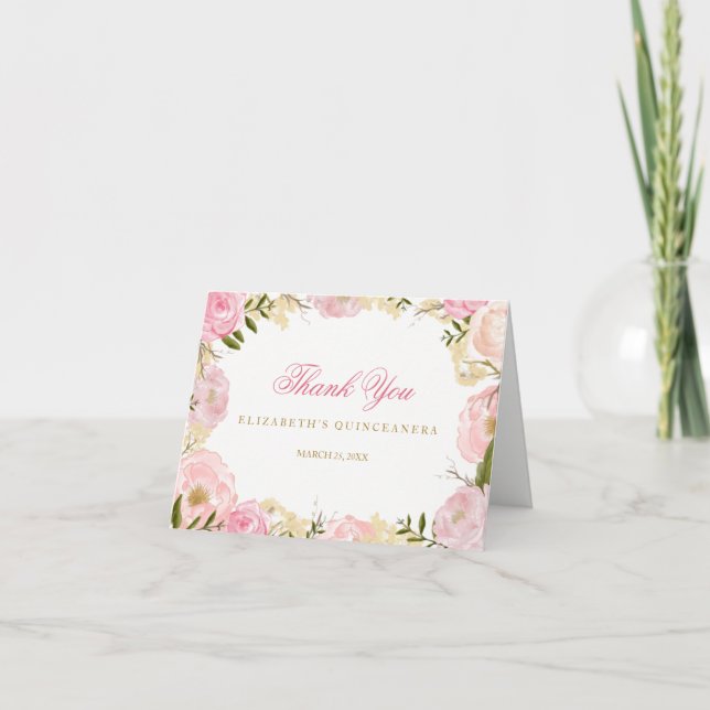 Elegant Rosa ros Quinceanera - tackkort (Framsida)