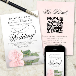 Elegant Rosa ros Romantic QR-koden Bröllop Inbjudningar