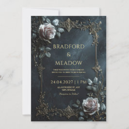 Elegant Rosa Ros Silverblad Ram Bröllop Inbjudningar