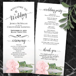 Elegant Rosa ros Simple Romantic Bröllop Program