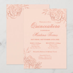 Elegant Rosa ros Sketch Blommigt Quinceanera Inbjudningar