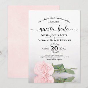 Elegant Rosa ros Spanska Nuestra Boda Bröllop Inbjudningar