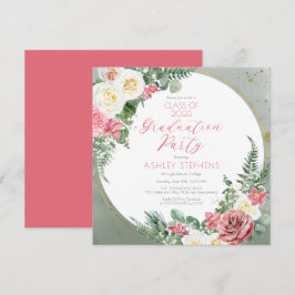 Elegant Rosa ros | STUDENTFESTEN GULD RAM Inbjudningar