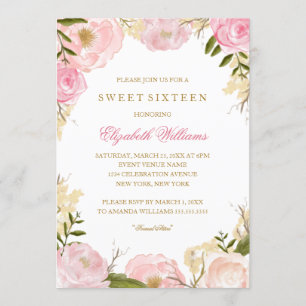 Elegant rosa ros Sweet Sixteen inbjudan