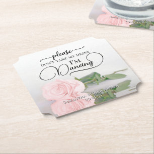 Elegant Rosa ros Ta inte min dryck Bröllop Underlägg Papper