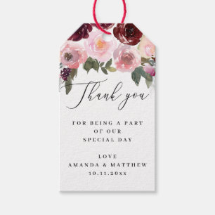 Elegant rosa ros. Tack för blommigtens skript bröl Presentetikett