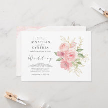 Elegant Rosa Ros Vattenfärg Guld Blommig Bröllop
