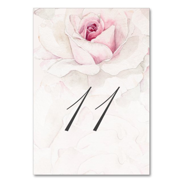 Elegant Rosa ros Vattenfärgad Blommigt nr 11 Bröll Bordsnummer (Framsidan)