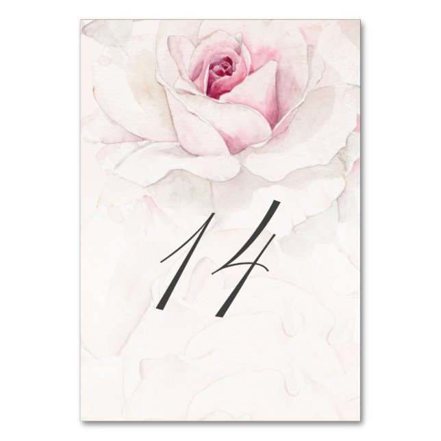 Elegant Rosa ros Vattenfärgad Blommigt nr 14 Bröll Bordsnummer (Framsidan)