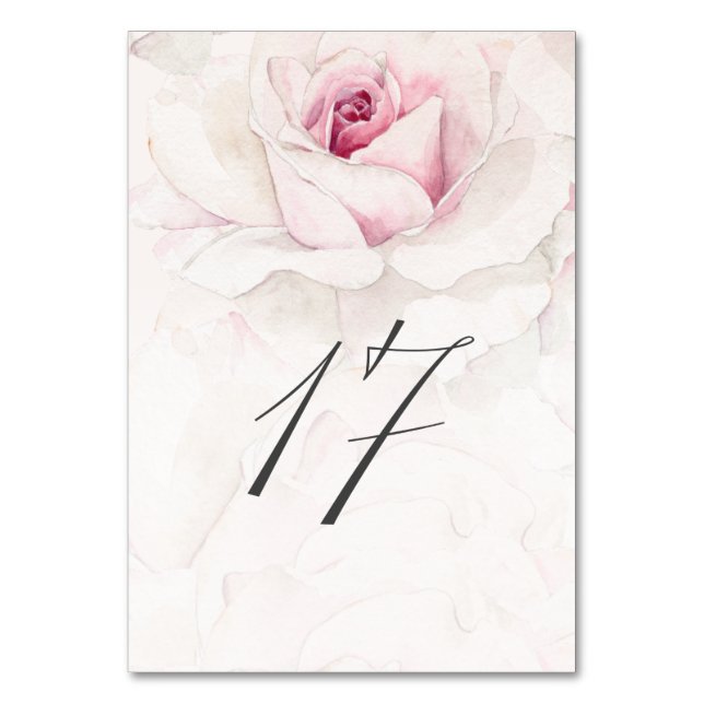 Elegant Rosa ros Vattenfärgad Blommigt nr 17 Bröll Bordsnummer (Framsidan)