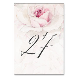 Elegant Rosa ros Vattenfärgad Blommigt nr 27 Bröll Bordsnummer