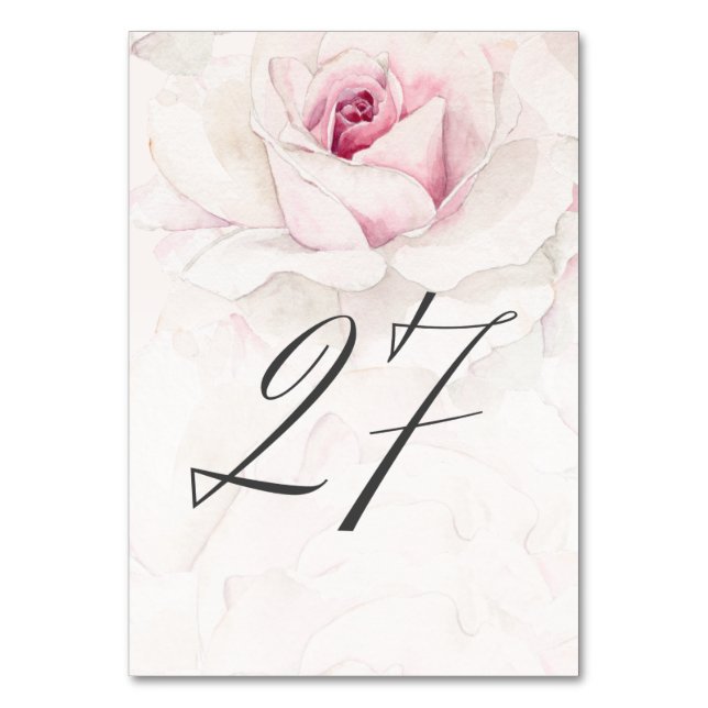 Elegant Rosa ros Vattenfärgad Blommigt nr 27 Bröll Bordsnummer (Framsidan)