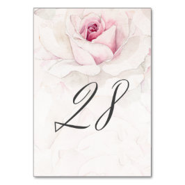 Elegant Rosa ros Vattenfärgad Blommigt nr 28 Bröll Bordsnummer