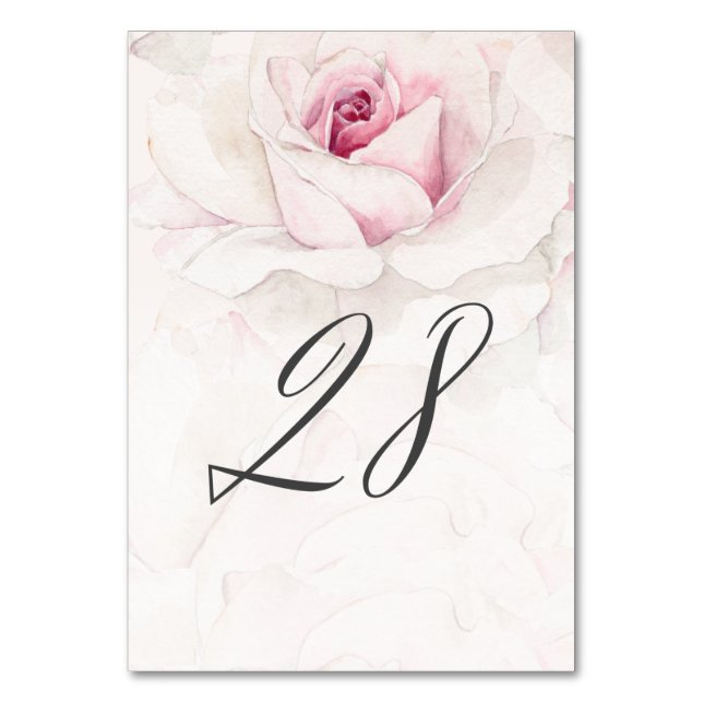 Elegant Rosa ros Vattenfärgad Blommigt nr 28 Bröll Bordsnummer (Framsidan)