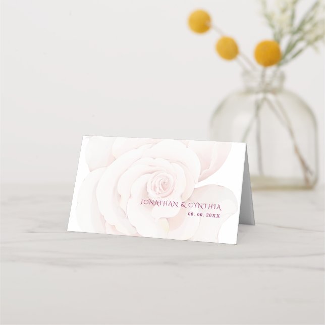 Elegant  Rosa ros vattenfärgen Blommigt Bröllop Placeringskort (Framsida)