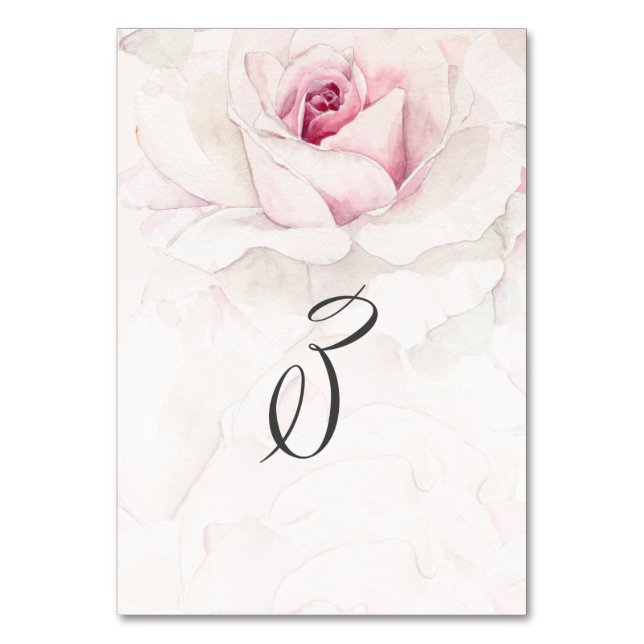 Elegant Rosa ros Vattenfärgning Blommigt nr 3 Bröl Bordsnummer (Framsidan)