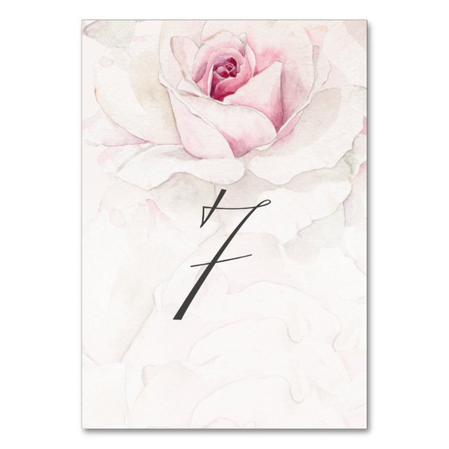 Elegant Rosa ros Vattenfärgning Blommigt nr 7 Bröl Bordsnummer (Framsidan)