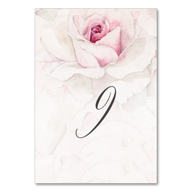Elegant Rosa ros Vattenfärgning Blommigt nr 9 Bröl Bordsnummer (Framsidan)