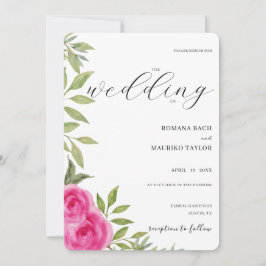 Elegant Rosa ros vattenfärgsbild Inbjudningar