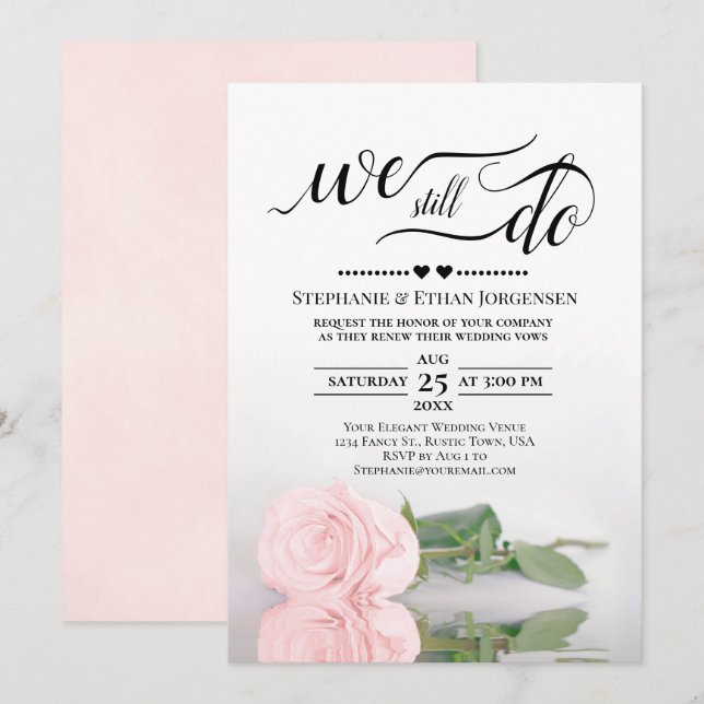 Elegant Rosa ros Vi gör fortfarande Bröllop Vow-fö Inbjudningar (Fram/baksida)