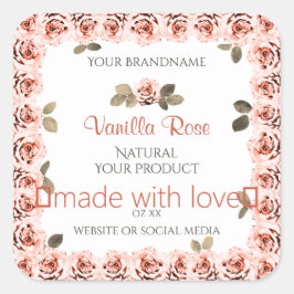 Elegant Rosa ros Vita produktförpackningsetiketter Fyrkantigt Klistermärke