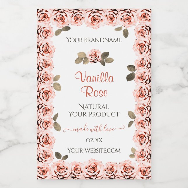 Elegant Rosa ros Vita produktförpackningsetiketter Mat Etikett (Singel etikett)