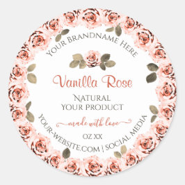 Elegant Rosa ros Vita produktförpackningsetiketter Runt Klistermärke