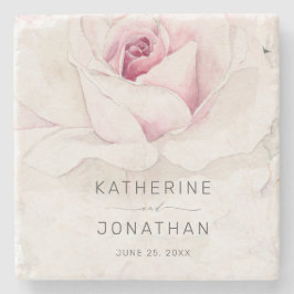 Elegant Rosa ros Watercolor Blommigt Bröllop Stenunderlägg