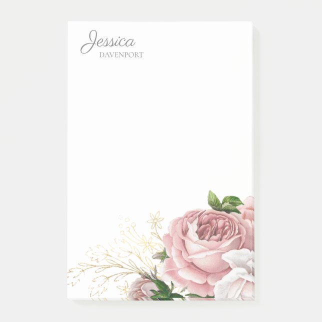 Elegant Rosa Rosa Akvarell Blomma Post-it Block (Framsida)