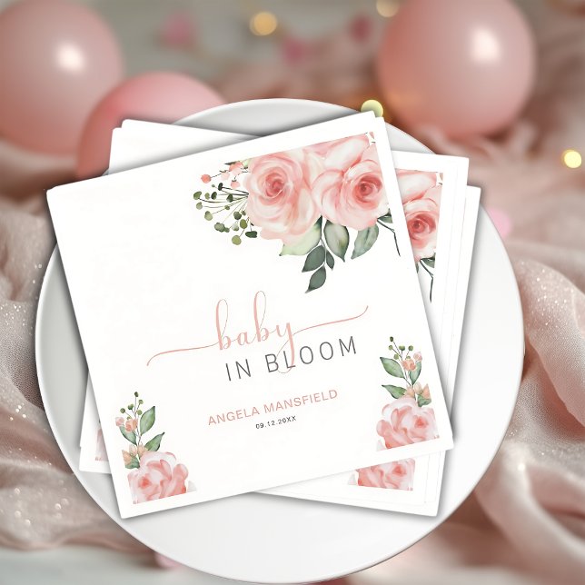 Elegant Rosa Rosa Baby i Blommande Dusch  Pappersservett (Skapare uppladdad)