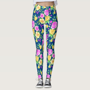Elegant Rosa Rosa Gul Ros Blommönster Leggings