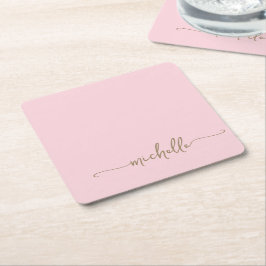Elegant Rosa Rosa Guld Monogram Namn Skrift Underlägg Papper Kvadrat