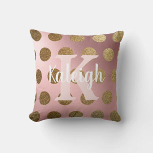Elegant Rosa Rosa Guld Prickig Monogram Namn Kudde