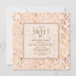 Elegant Rosa Rosa Guld Sweet 16 Inbjudningar