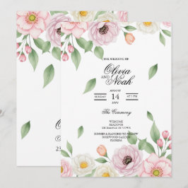 Elegant Rosa Rosa Vattenfärg Blommig Bröllop Inbjudningar