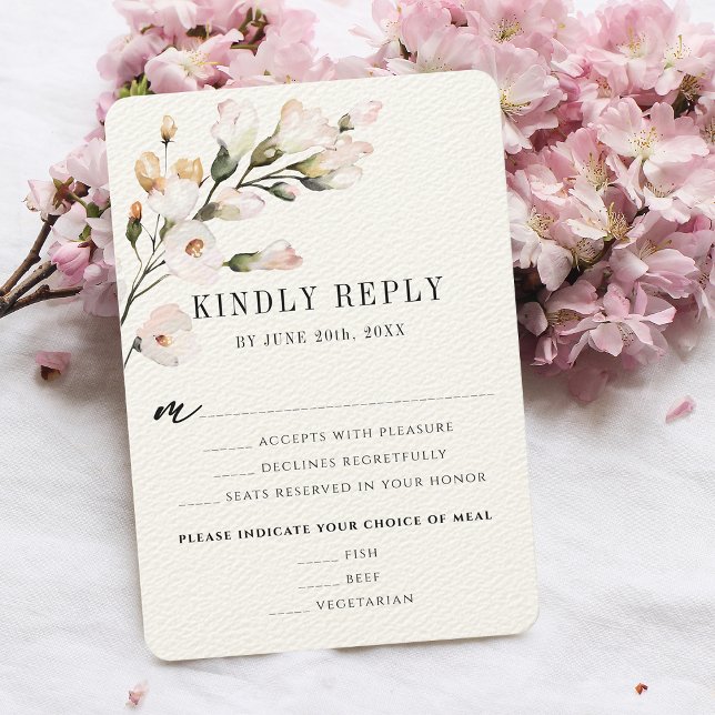 Elegant Rosa Rosa Vattenfärg Blommig Måltidsval OSA Kort (Elegant Blush Pink Watercolor Floral Meal Choice RSVP Card)