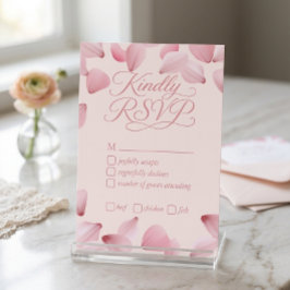 Elegant Rosa Rosblad Bröllop RSVP Svarskort OSA Kort