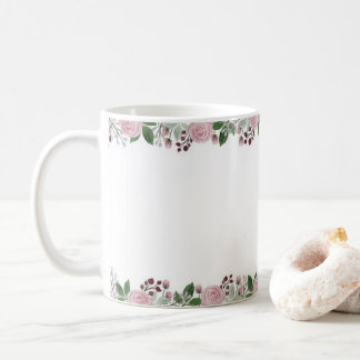 Elegant rosa rosblommig kant vit keramikmugg kaffemugg