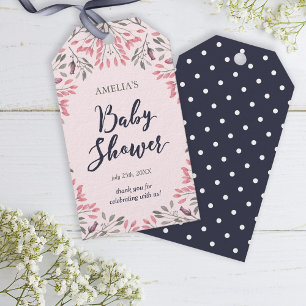 Elegant rosa rosblommigtbaby shower presentetikett