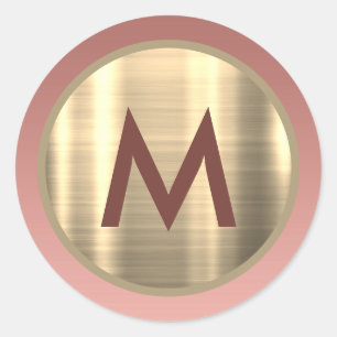 Elegant rosa roséguld monogram runt klistermärke
