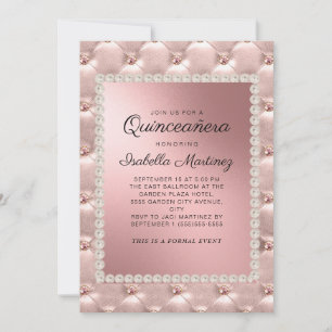 Elegant rosa roséguld Quinceañera-foto Pärlor Inbjudningar