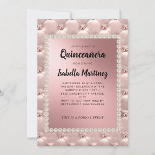 Elegant Rosa Roséguld Quinceañera Foto Pärlor Inbjudningar