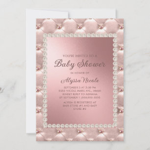 Elegant rosa roséguld vita pärlor baby shower in inbjudningar