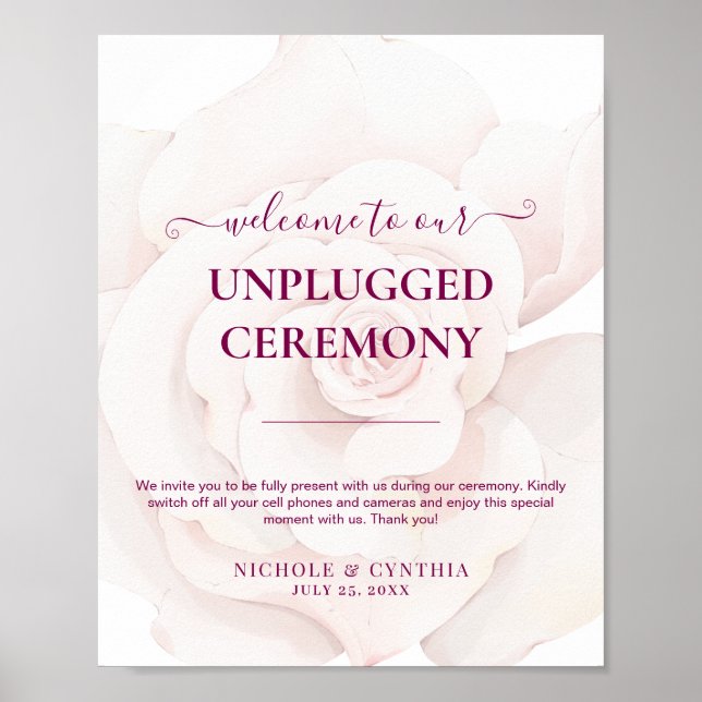 Elegant Rosa Rosenvattenfärg Blommig Bröllop Poster (Framsidan)