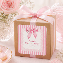 Elegant rosa rosett Baby Shower Fyrkantigt Klistermärke