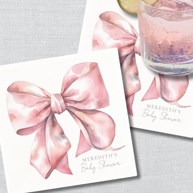 Elegant Rosa Rosett Baby Shower Pappersservett (Elegant Pink Bow Baby Shower Napkins)