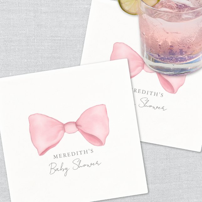 Elegant Rosa Rosett Babyfirande Pappersservett (Elegant Pink Bow Baby Shower Napkins )