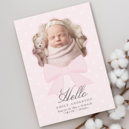 Elegant rosa rosett babyflicka fotokollage födelse meddelande