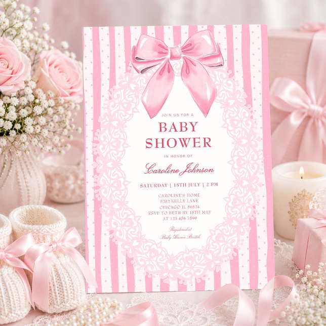 Elegant rosa rosett blomster slöja baby shower inbjudningar (Skapare uppladdad)